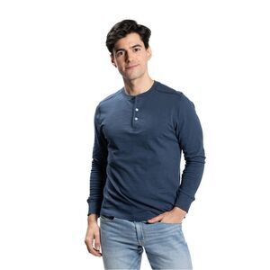 Peter Manning Navy Blue Long Sleeve Slub Cotton Henley Shirt Men’s Size 2/XS